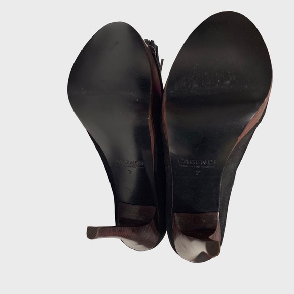 L’AGENCE BLACK SUEDE STILETTO ANKLE BOOT WITH FRONT ZIPPER CLOSURE AND TUSSLE - Picture 13 of 16